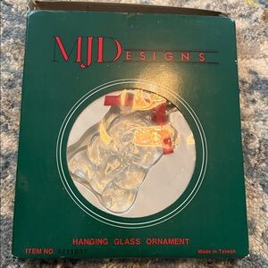 Vintage Teddy Bear Christmas glass Ornament m j designs new old stock in box bow